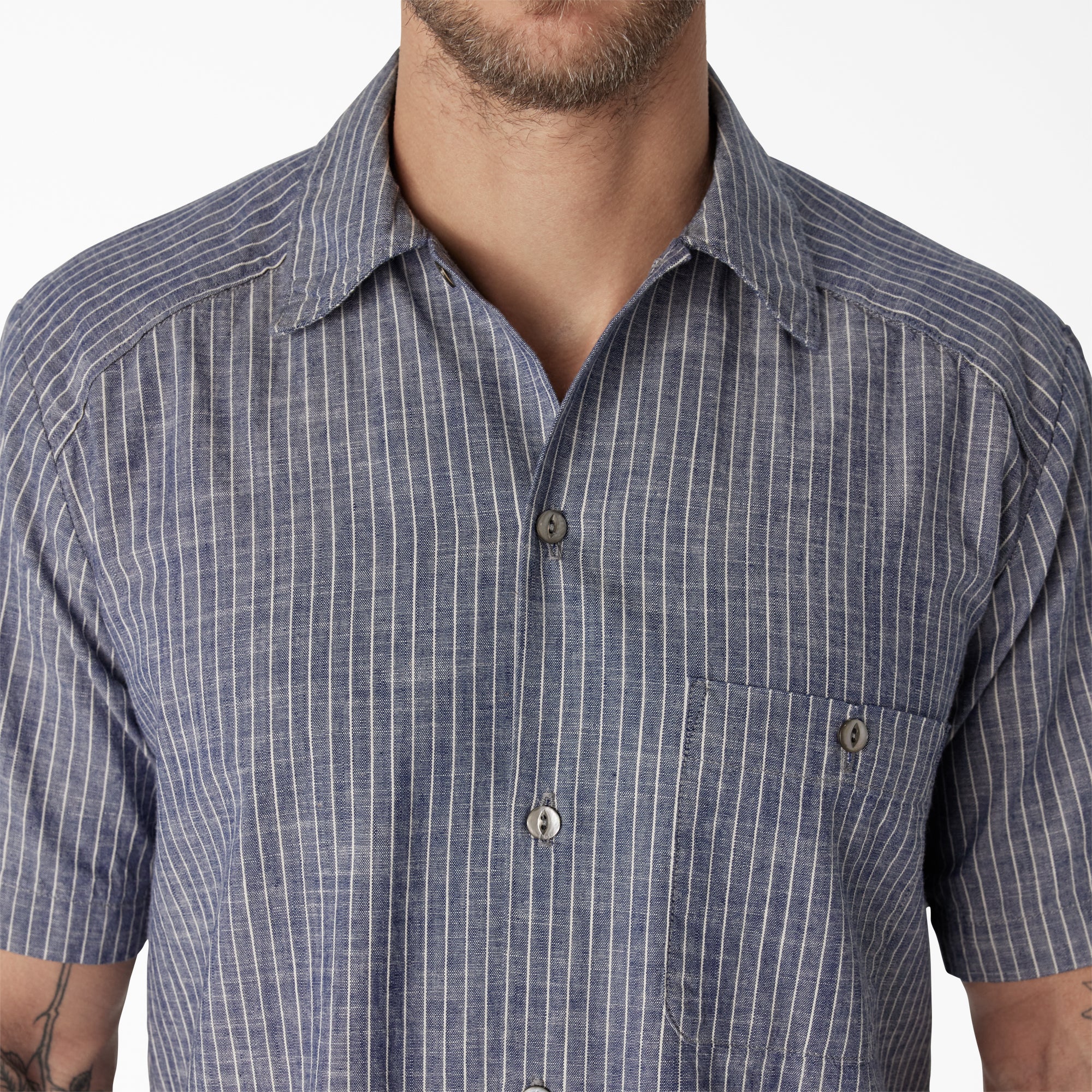 Dickies 1922 Short Sleeve Striped Chambray Shirt - Image 5