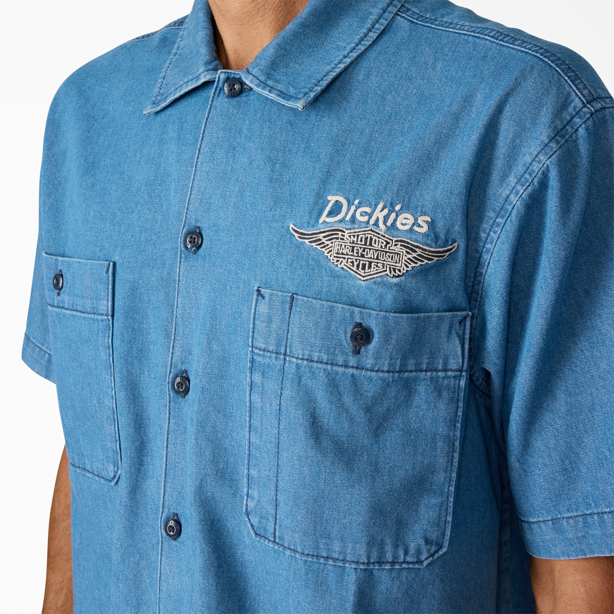 Dickies x Harley-Davidson® Boxy Fit Chambray Embroidered Work Shirt - Image 7