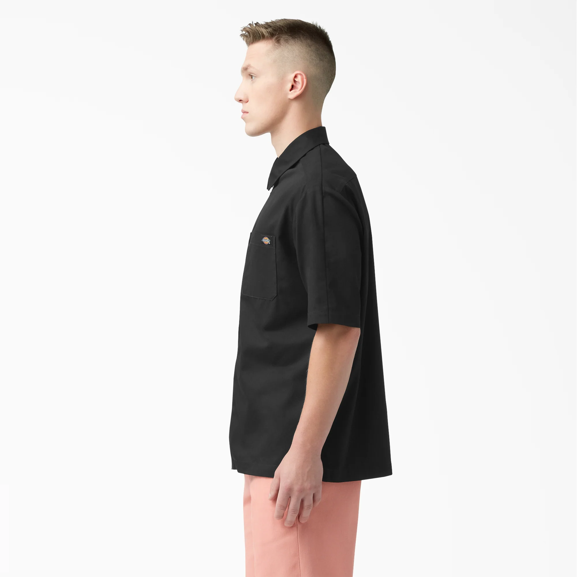 Mixed Media Zip Front Short Sleeve Work Shirt - Image 3