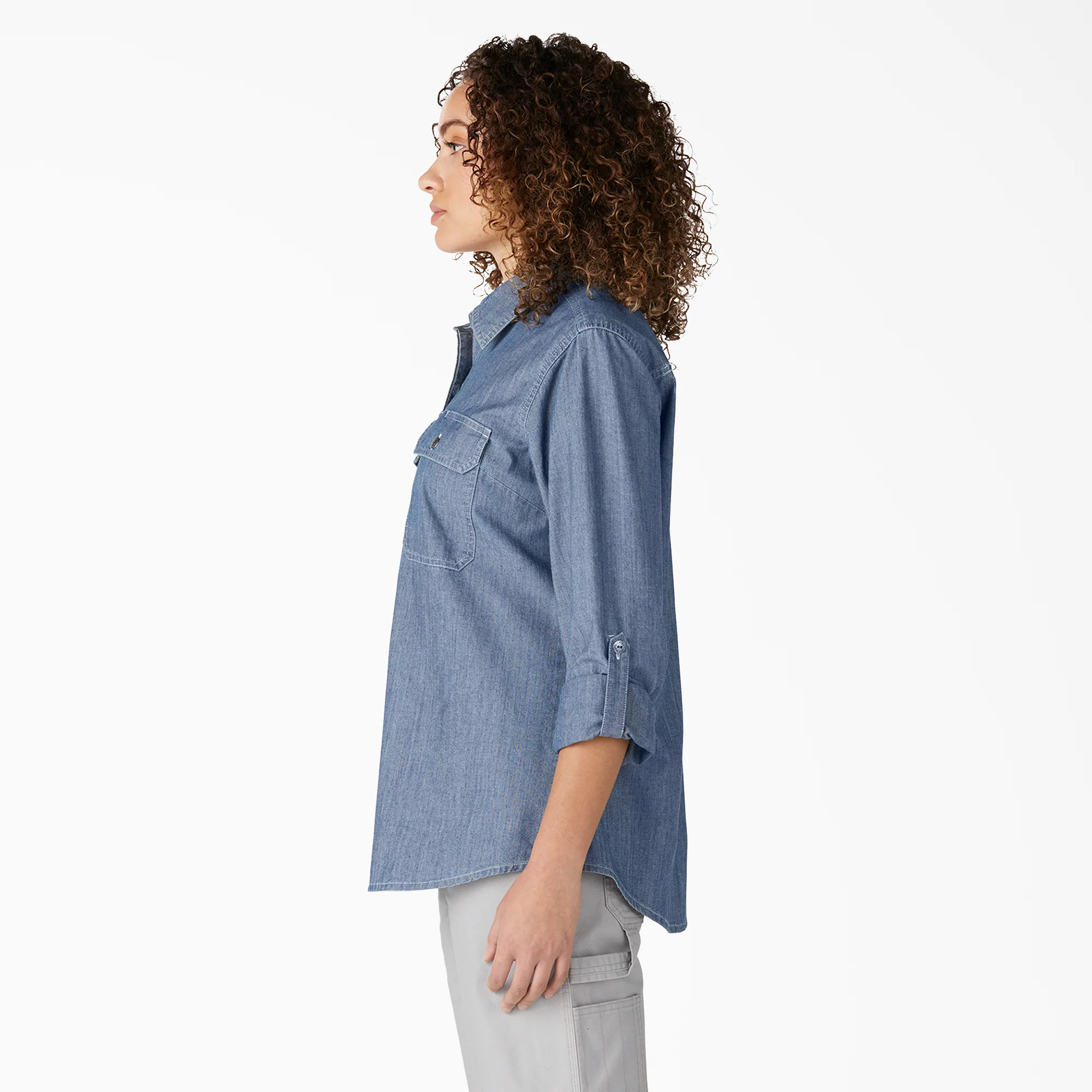 Women’s Chambray Roll-Tab Work Shirt - Image 3