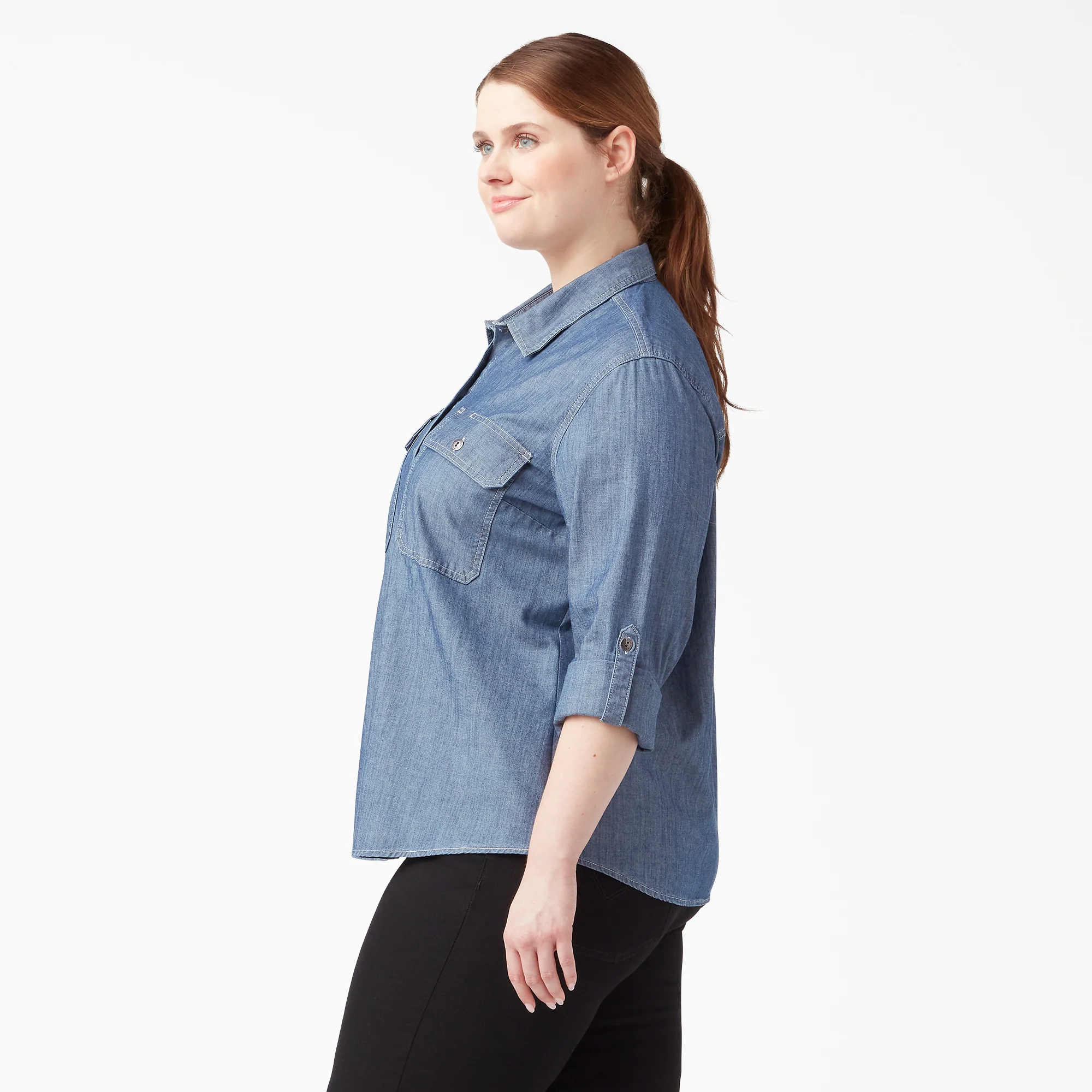 Women’s Plus Chambray Roll-Tab Work Shirt - Image 3