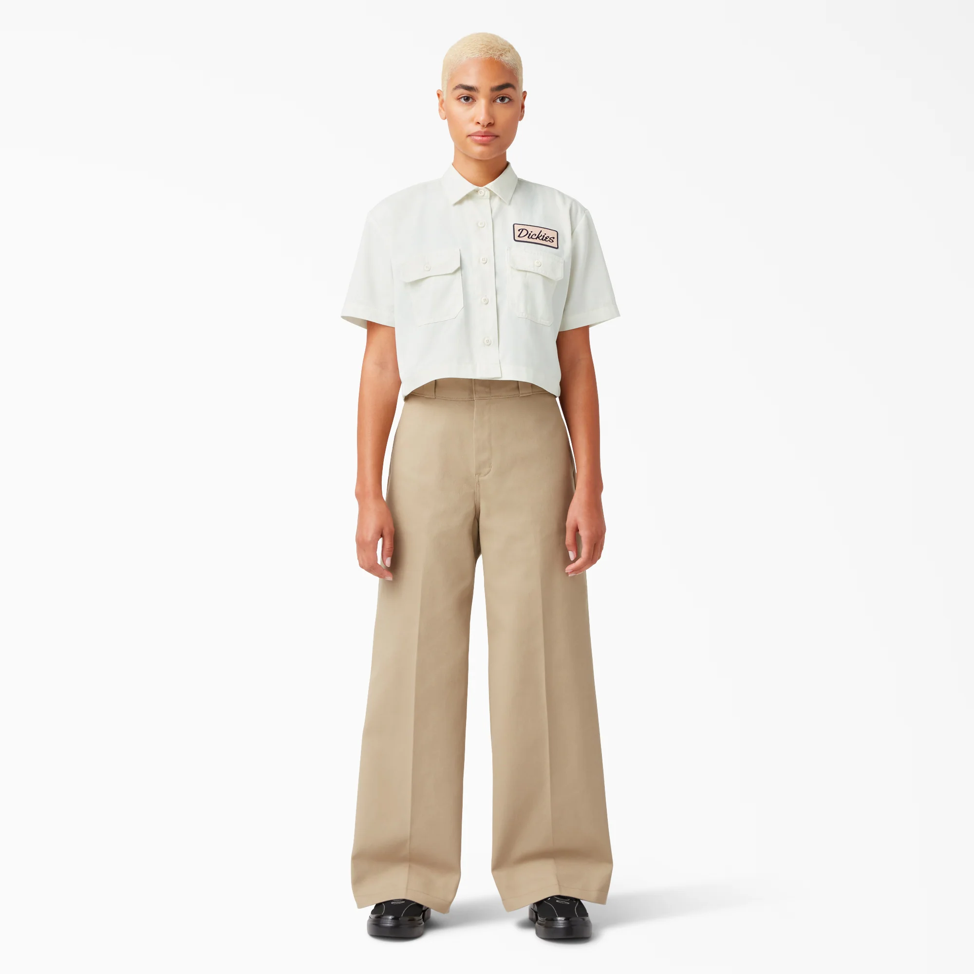 Women's Embroidered Patch Cropped Work Shirt - Image 4