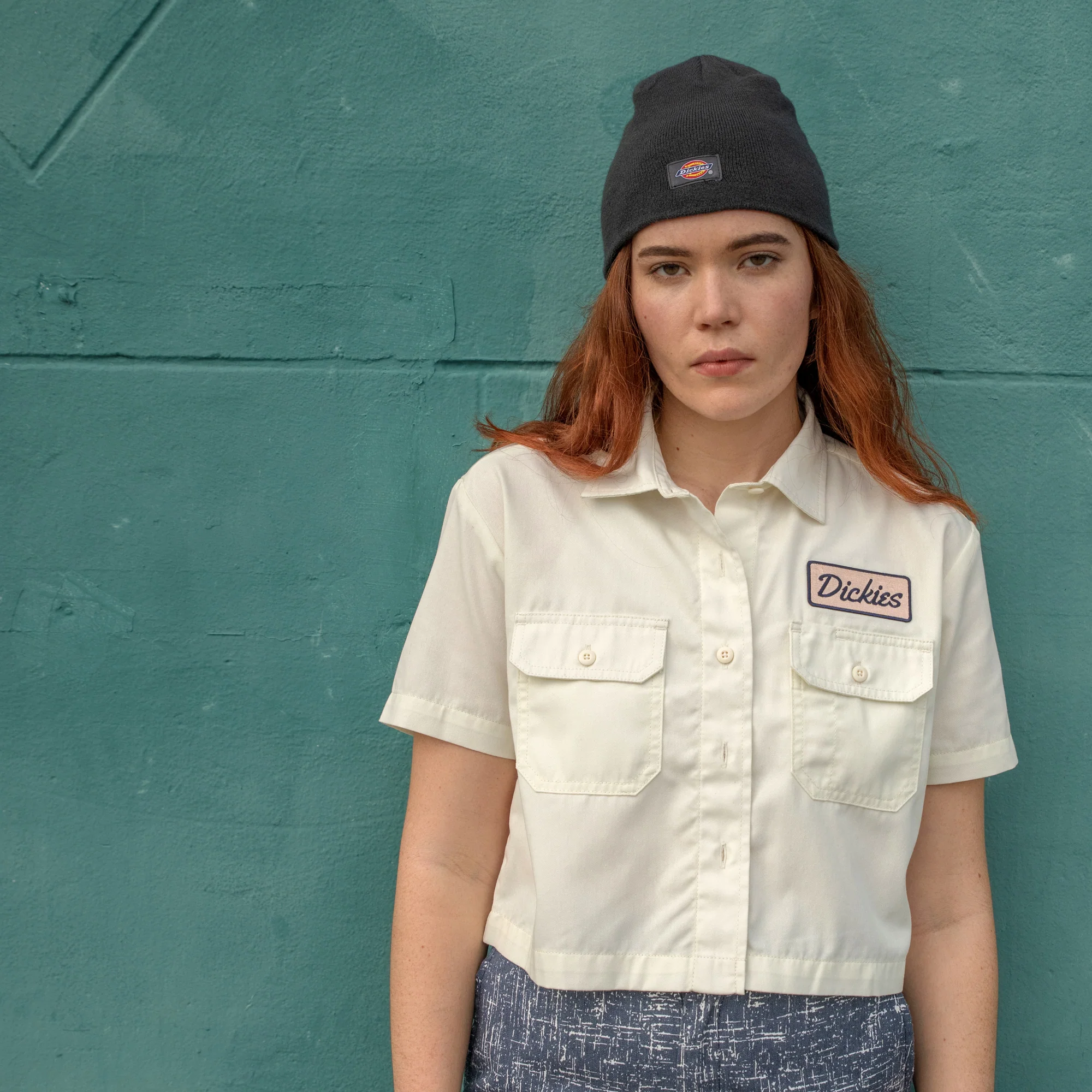 Women's Embroidered Patch Cropped Work Shirt - Image 7