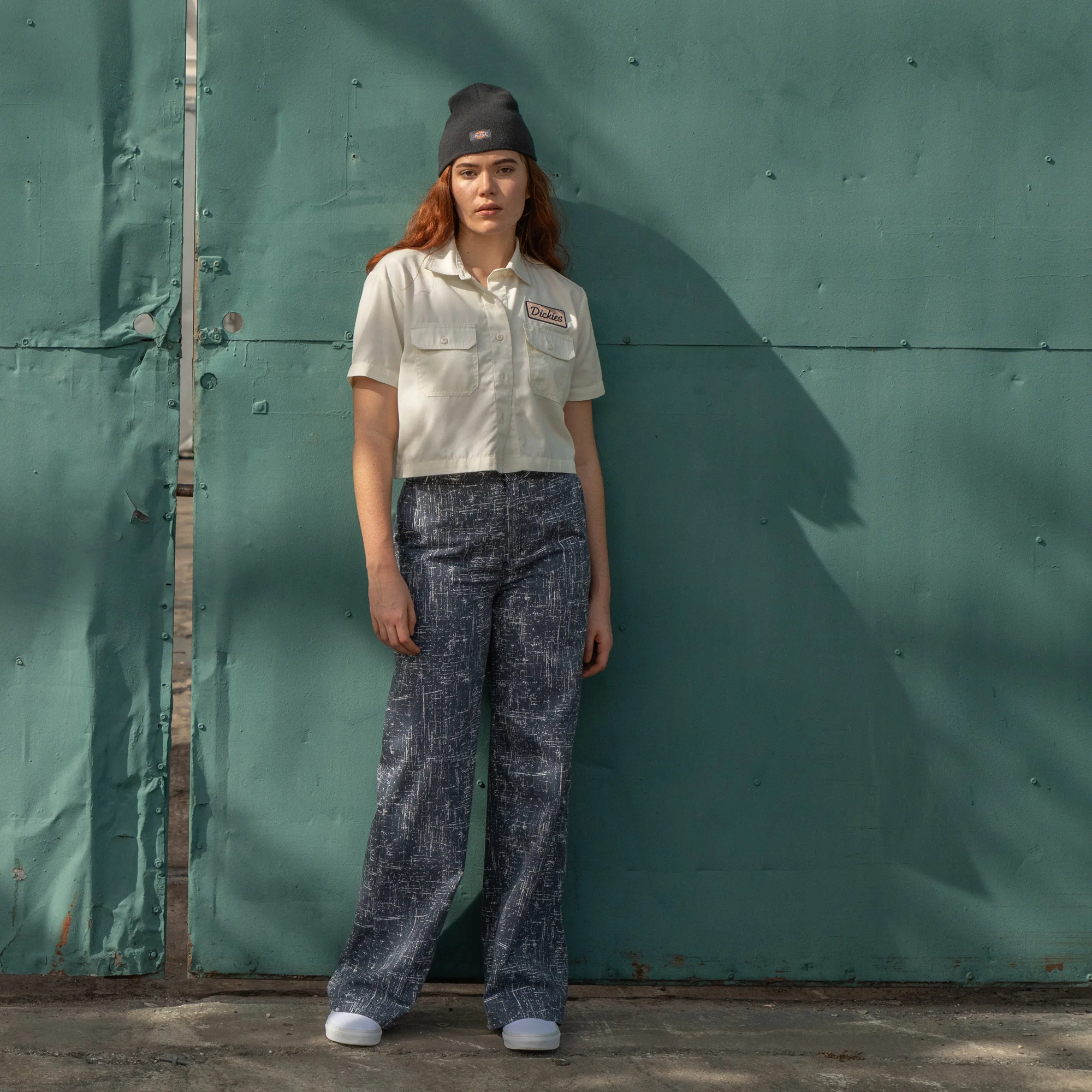 Women's Embroidered Patch Cropped Work Shirt - Image 8