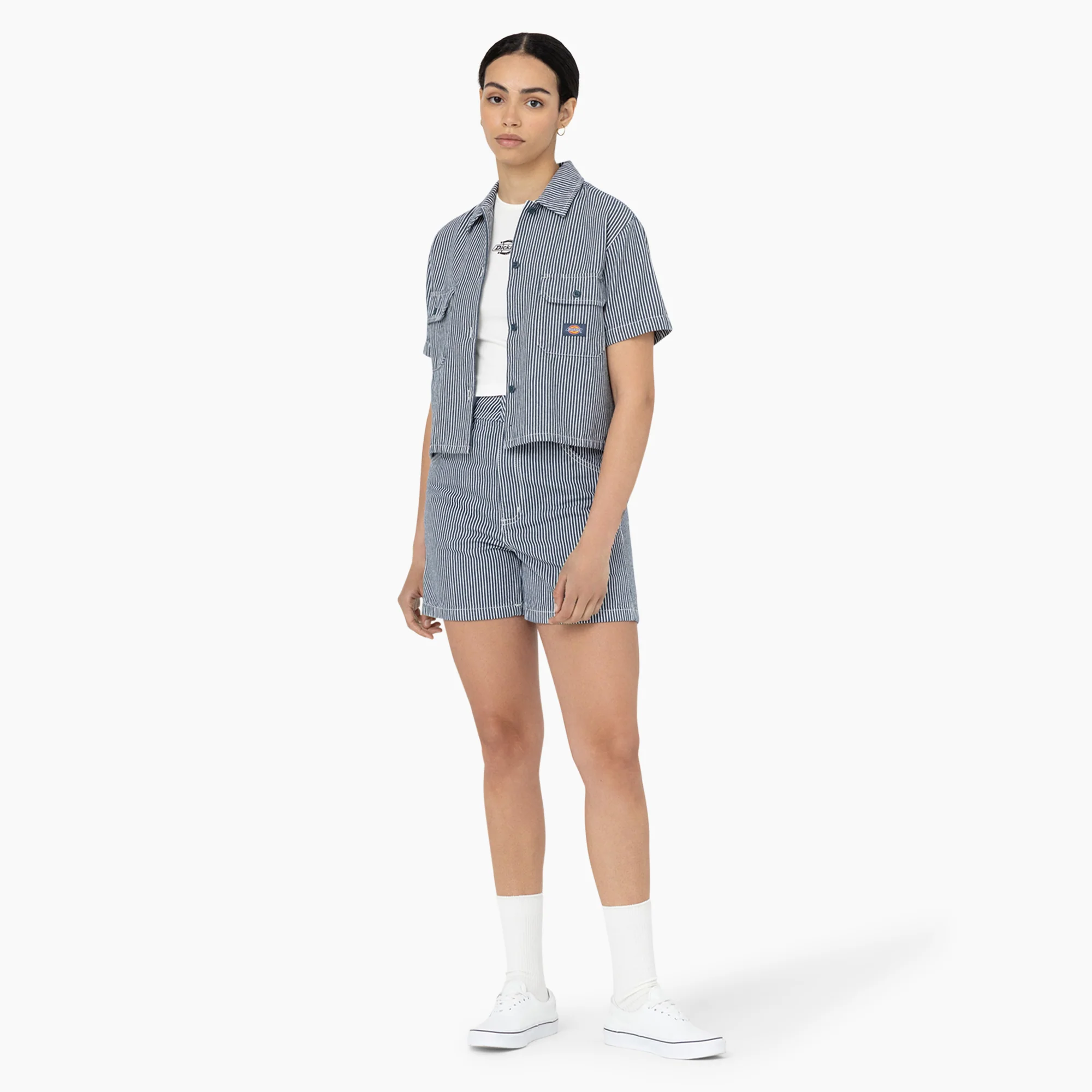 Women's Hickory Stripe Cropped Work Shirt - Image 3