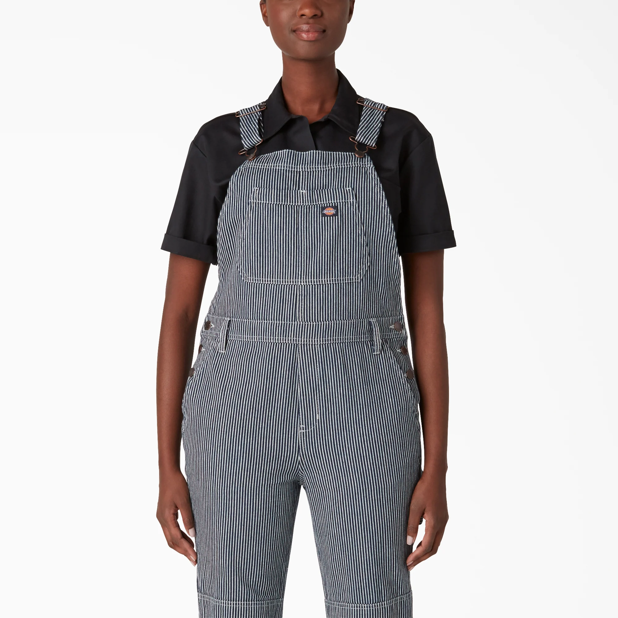 Women's Hickory Stripe Double Knee Bib Overalls - Image 4
