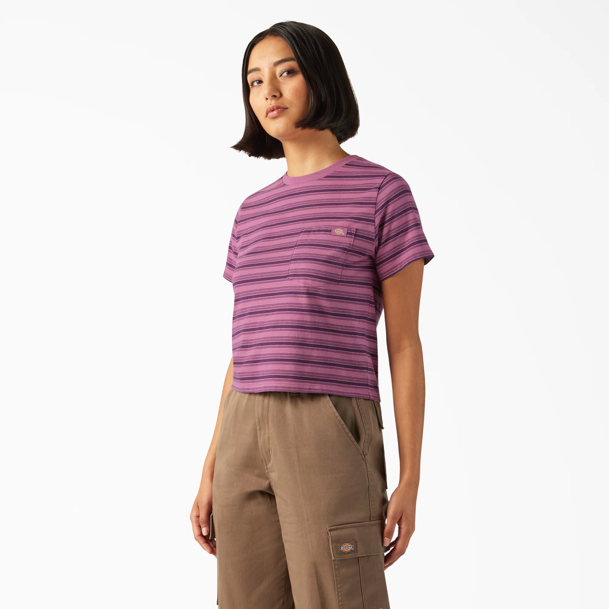 Women's Large Striped Cropped Pocket T-Shirt - Image 3