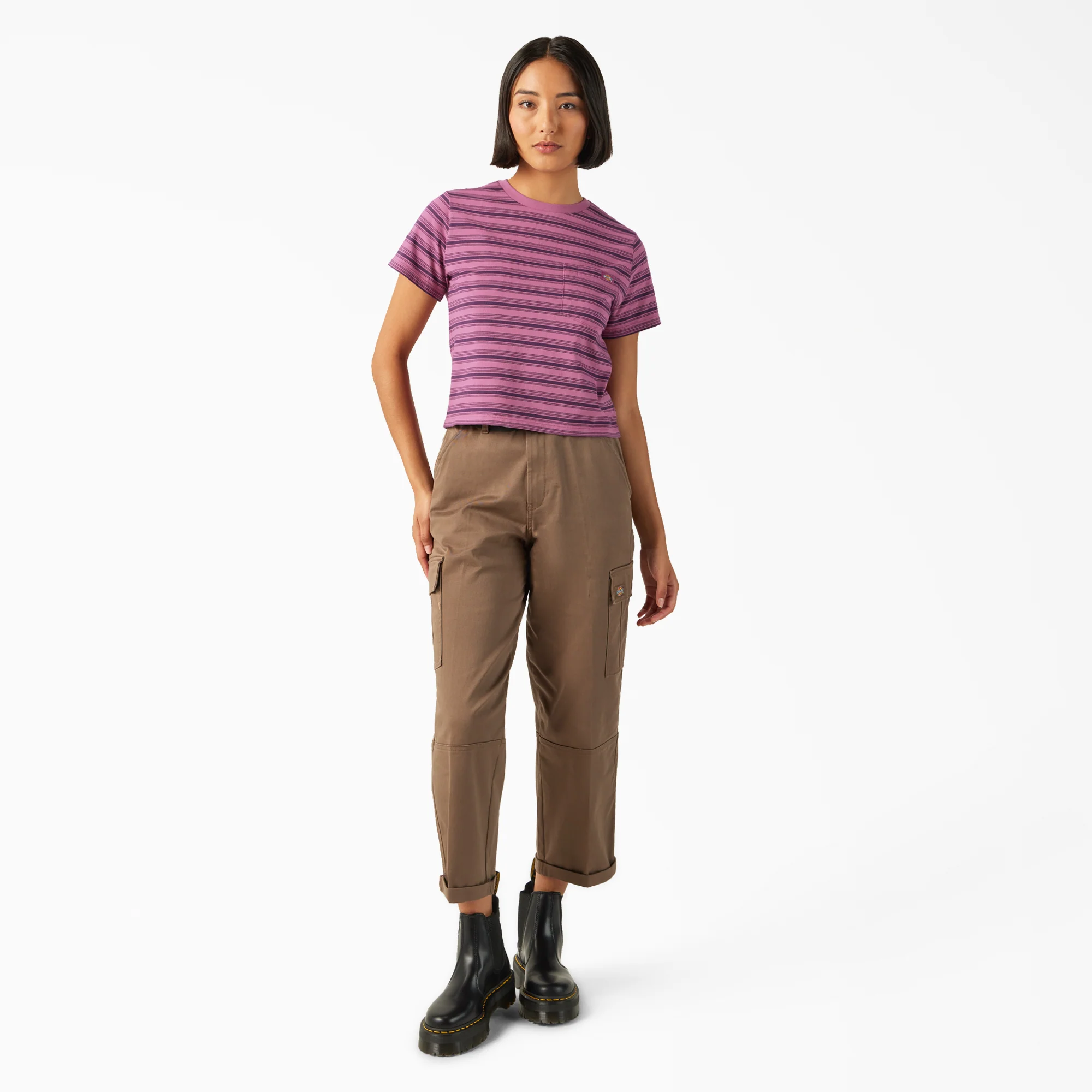 Women's Large Striped Cropped Pocket T-Shirt - Image 4