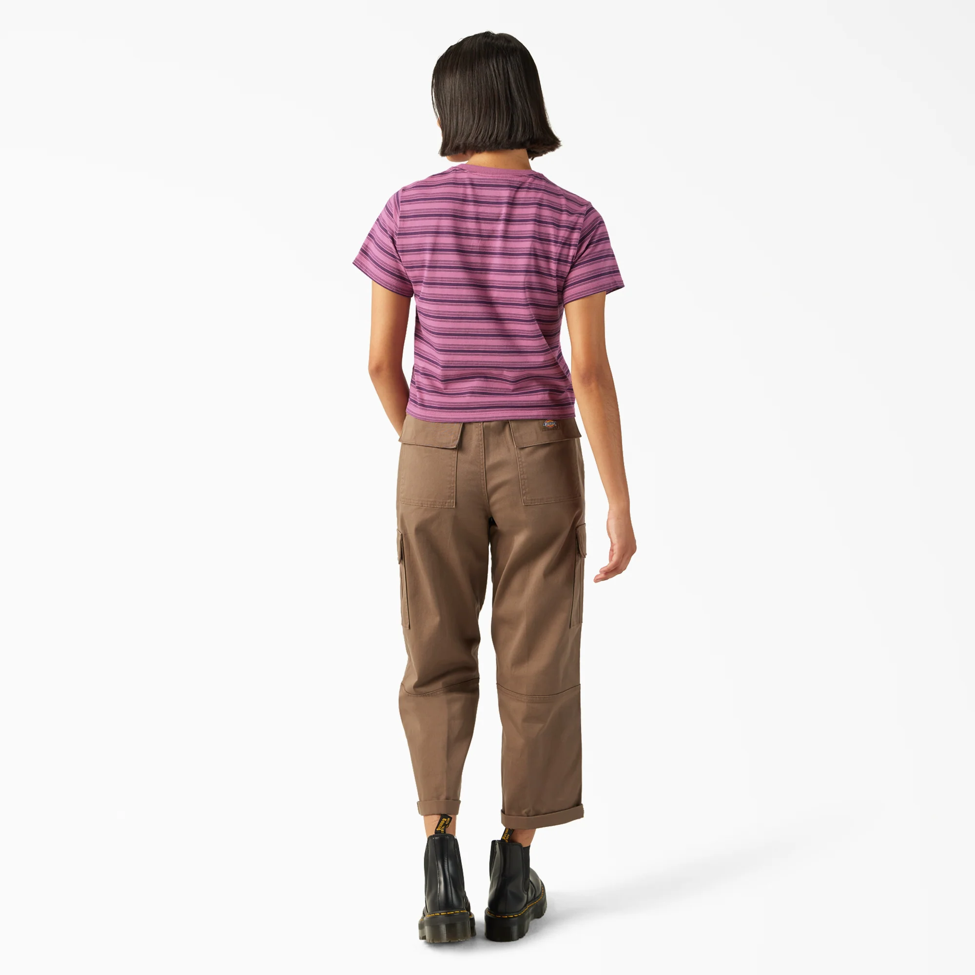 Women's Large Striped Cropped Pocket T-Shirt - Image 5