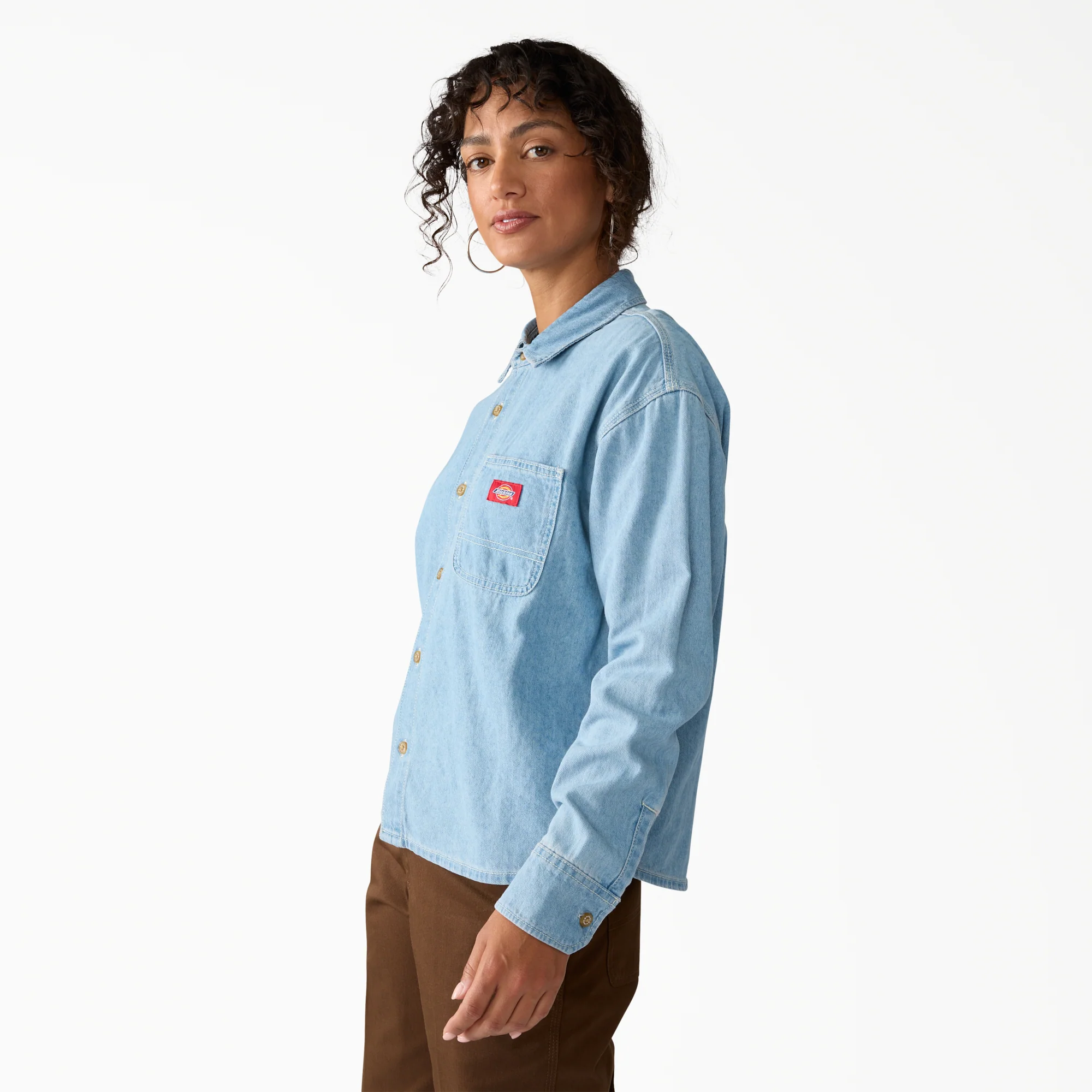 Women's Lightweight Long Sleeve Denim Shirt - Image 3