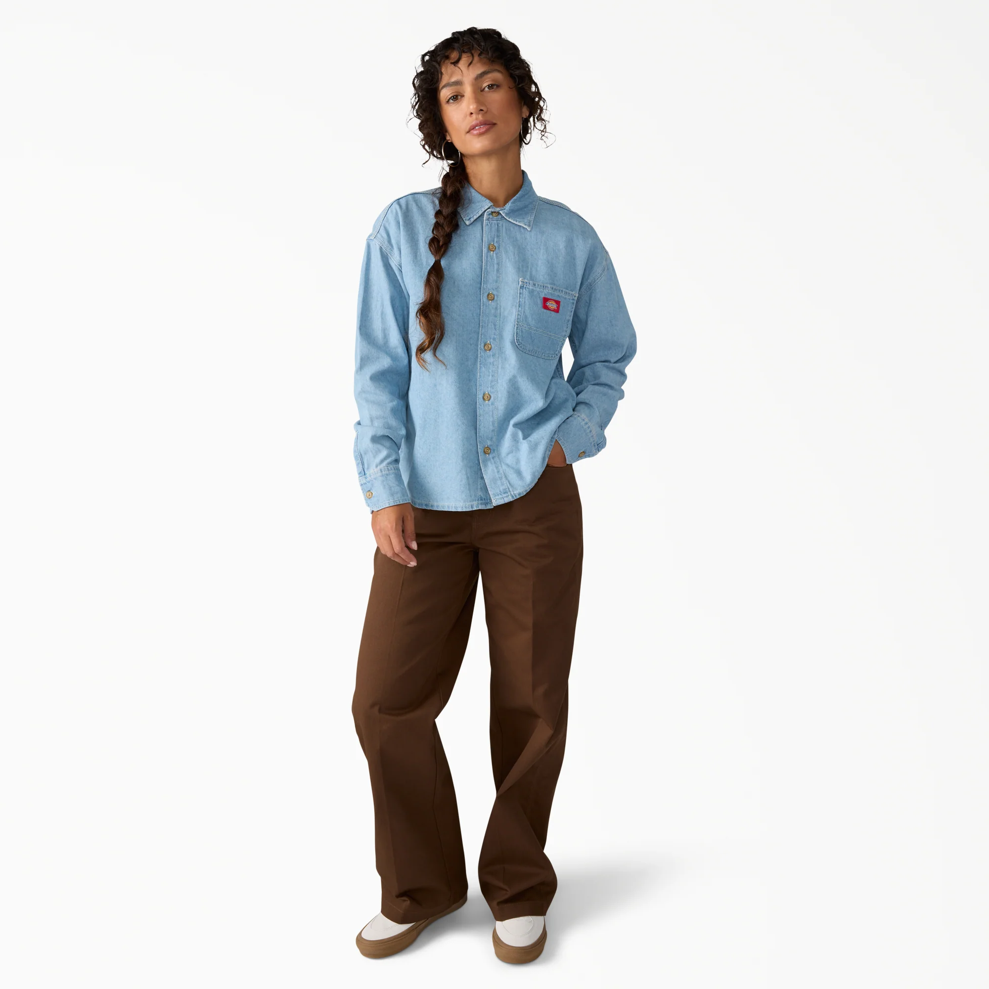 Women's Lightweight Long Sleeve Denim Shirt - Image 4