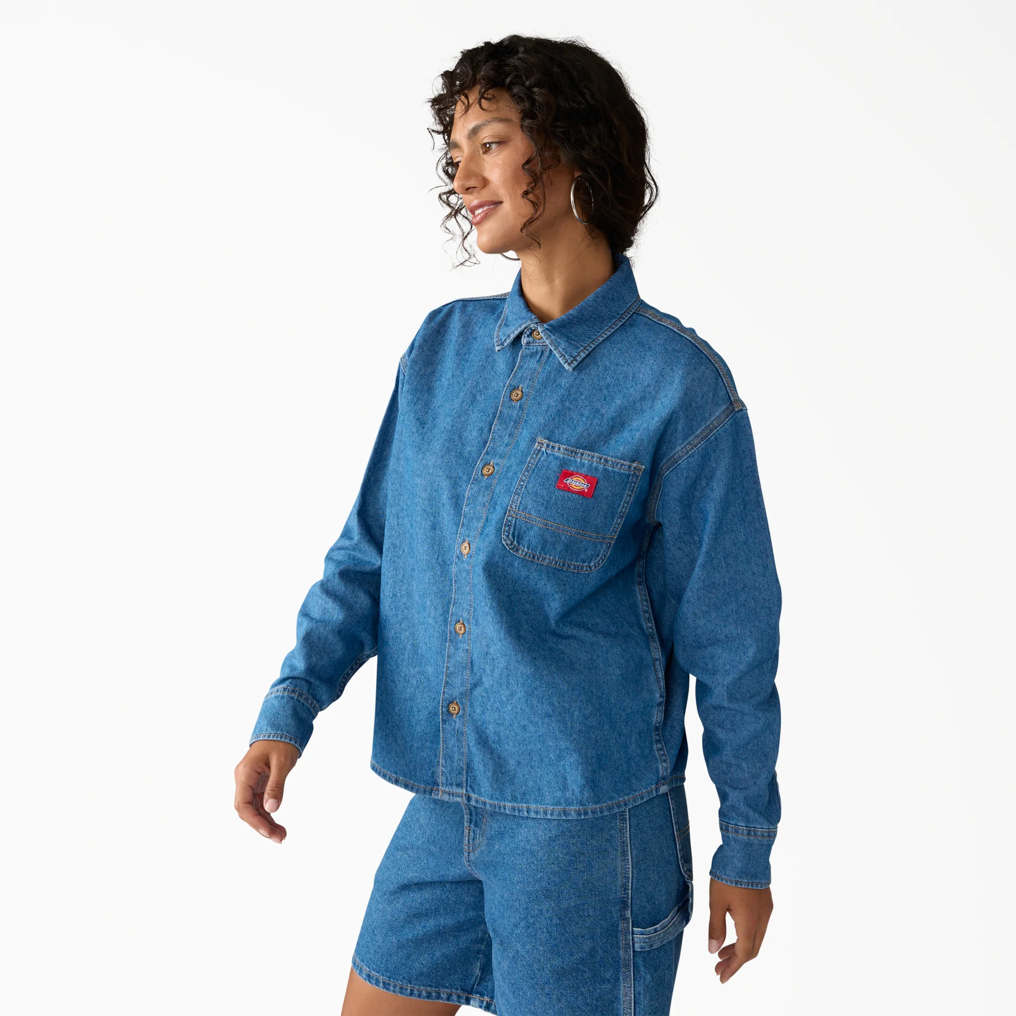 Women's Lightweight Long Sleeve Denim Shirt - Image 3