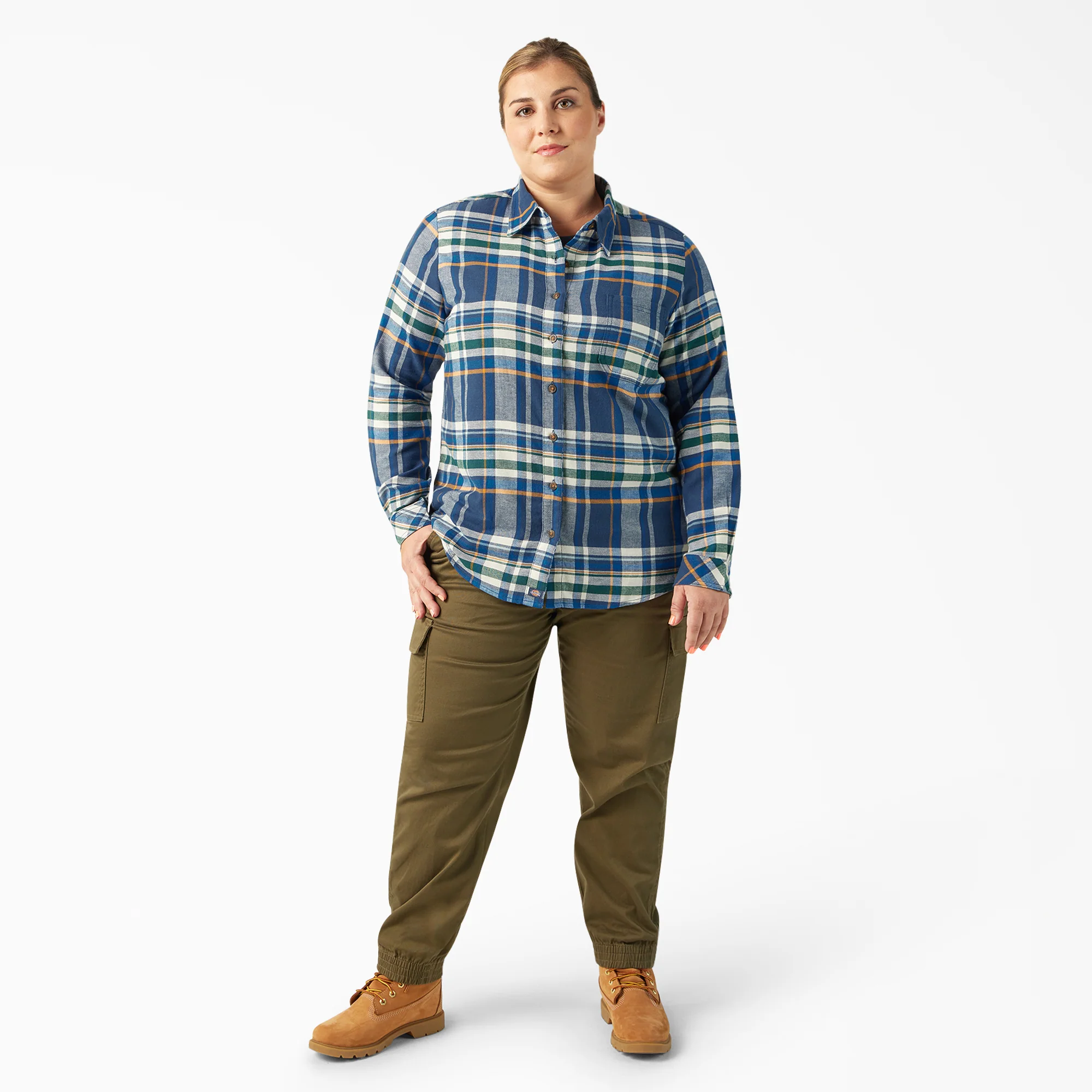Women's Plus Long Sleeve Plaid Flannel Shirt - Image 4
