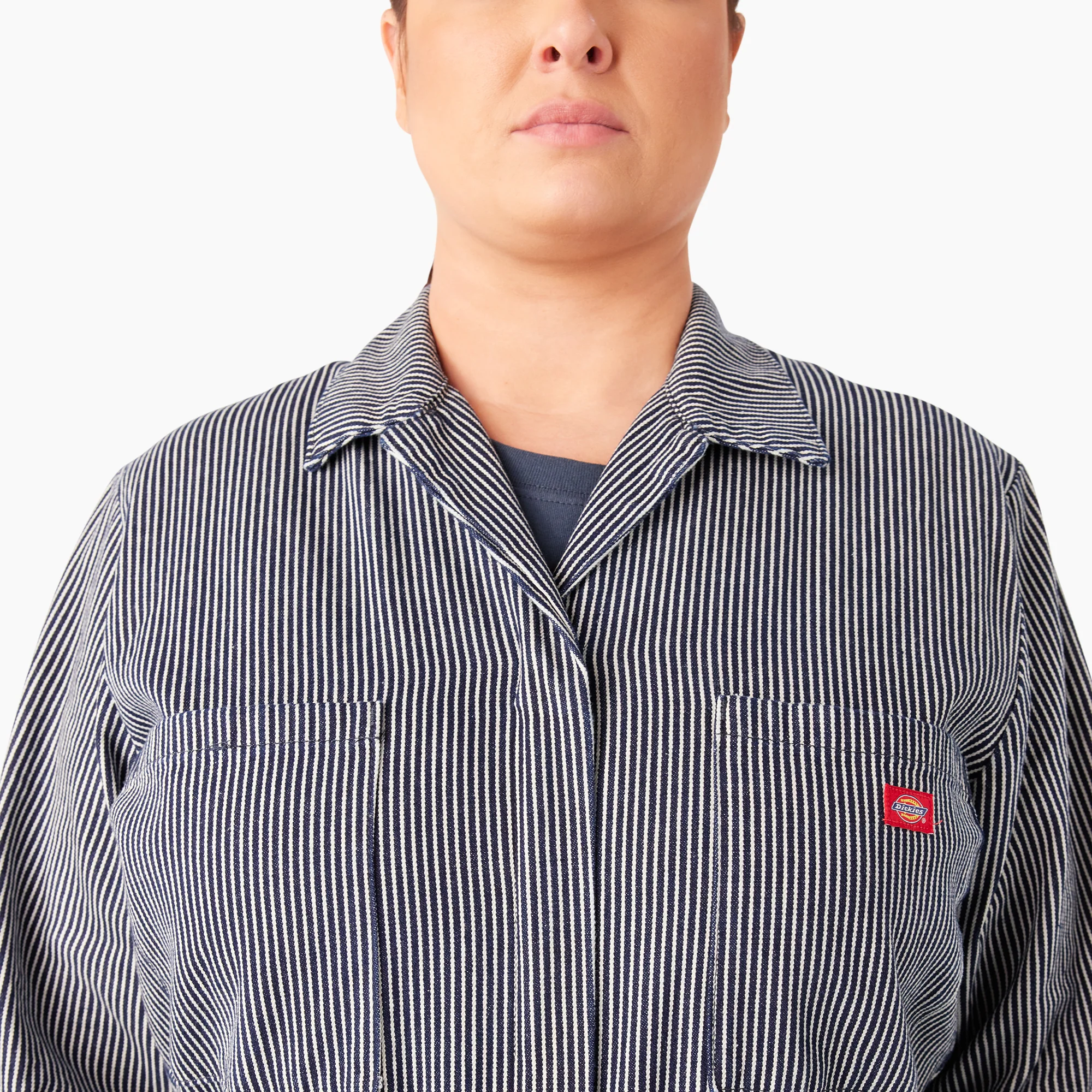 Women's Plus Relaxed Fit Long Sleeve Hickory Stripe Coveralls - Image 5