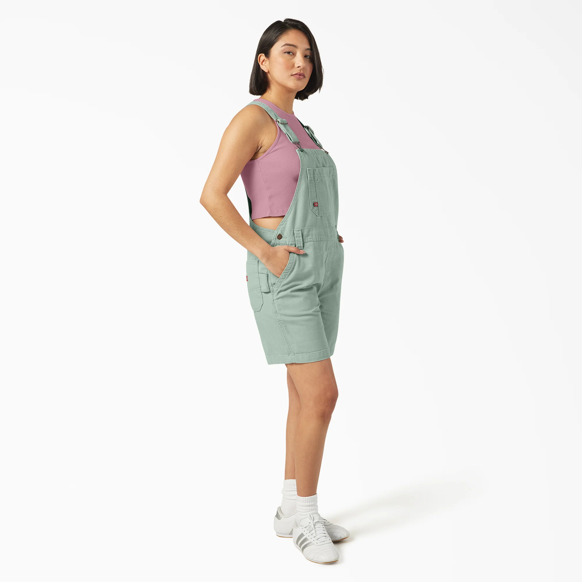 Women's Relaxed Fit Bib Shortalls, 7" - Image 4