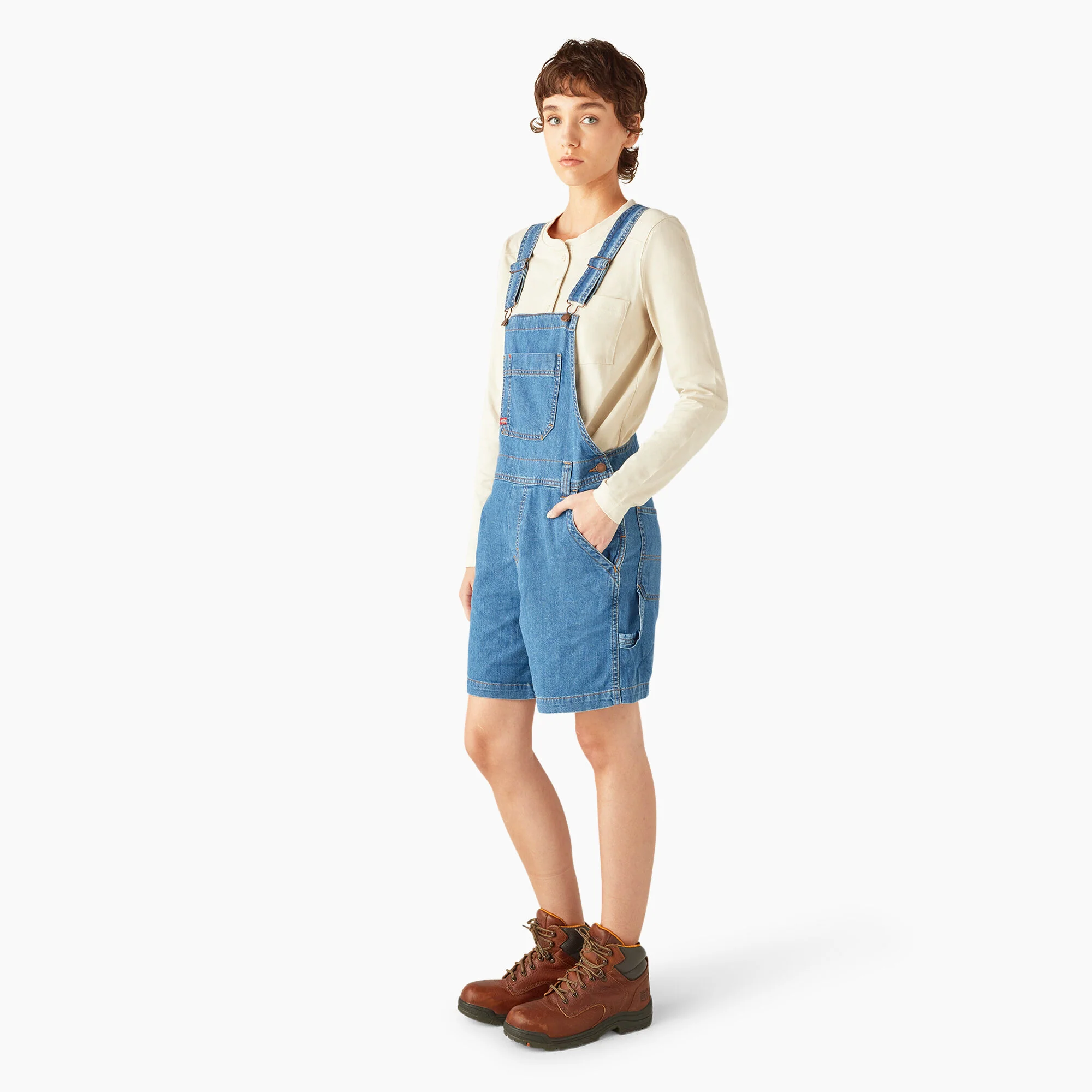 Women's Relaxed Fit Bib Shortalls, 7" - Image 2