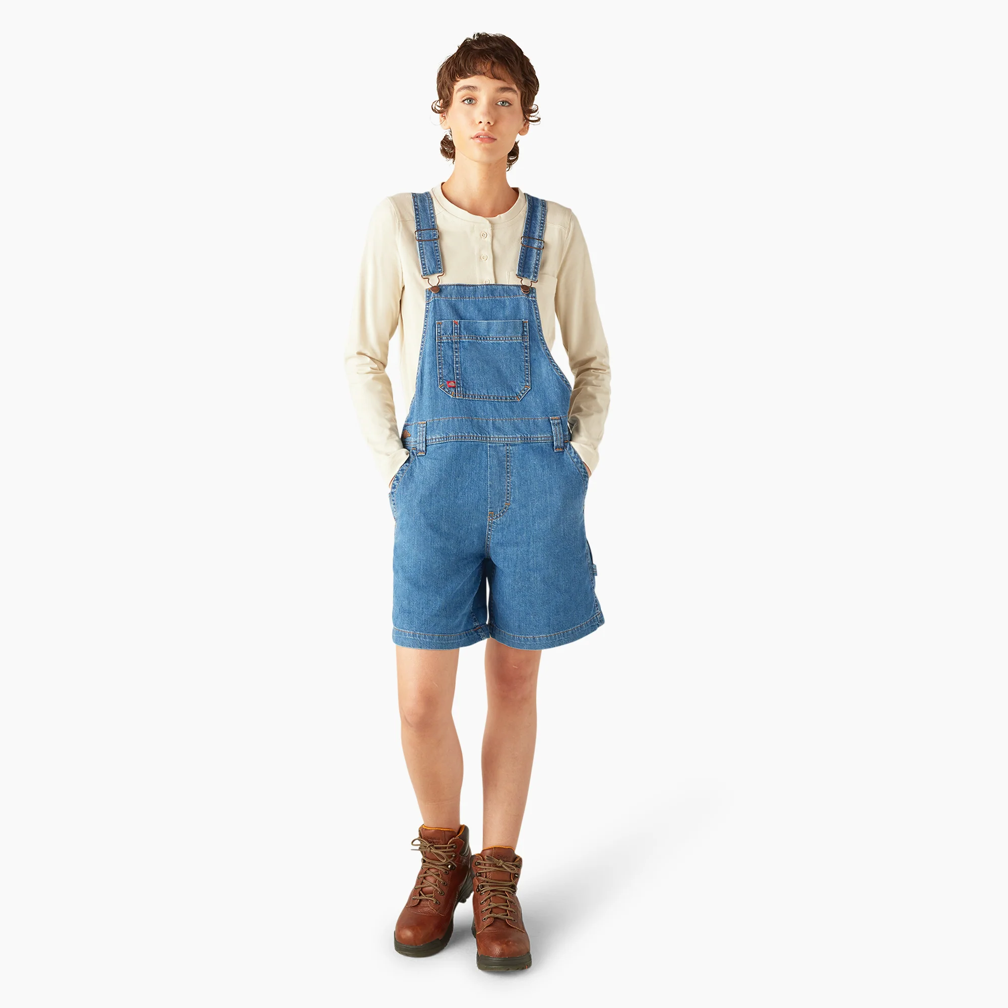 Women's Relaxed Fit Bib Shortalls, 7" - Image 9