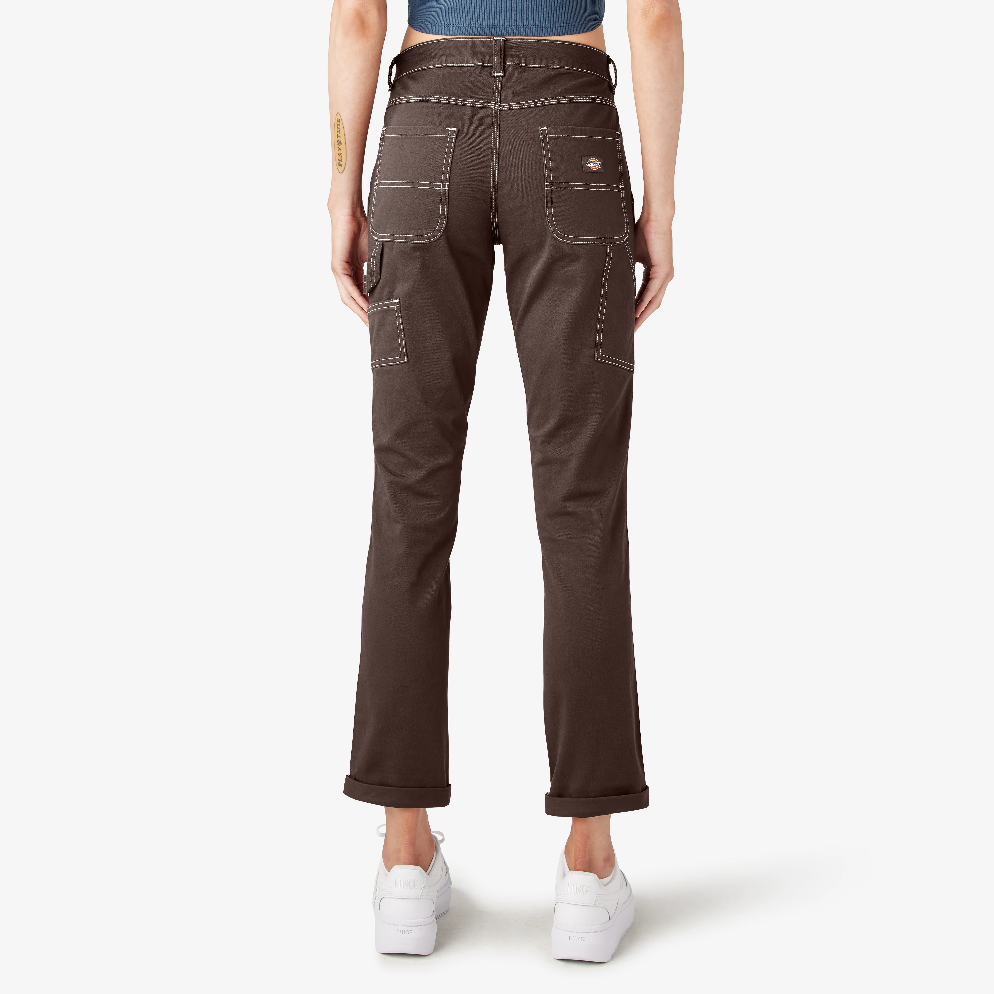 Women's Slim Straight Fit Roll Hem Carpenter Pants - Image 2