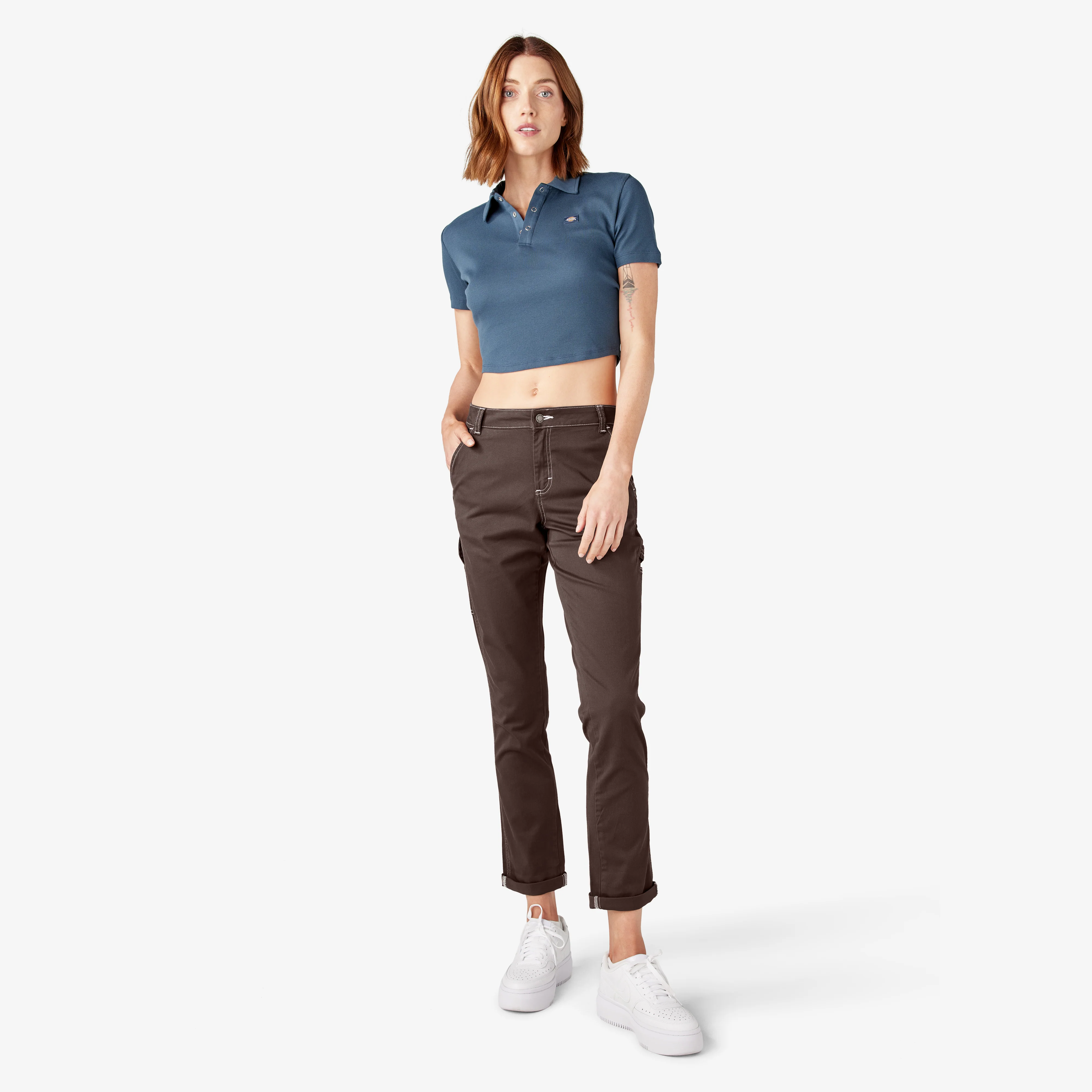 Women's Slim Straight Fit Roll Hem Carpenter Pants - Image 5