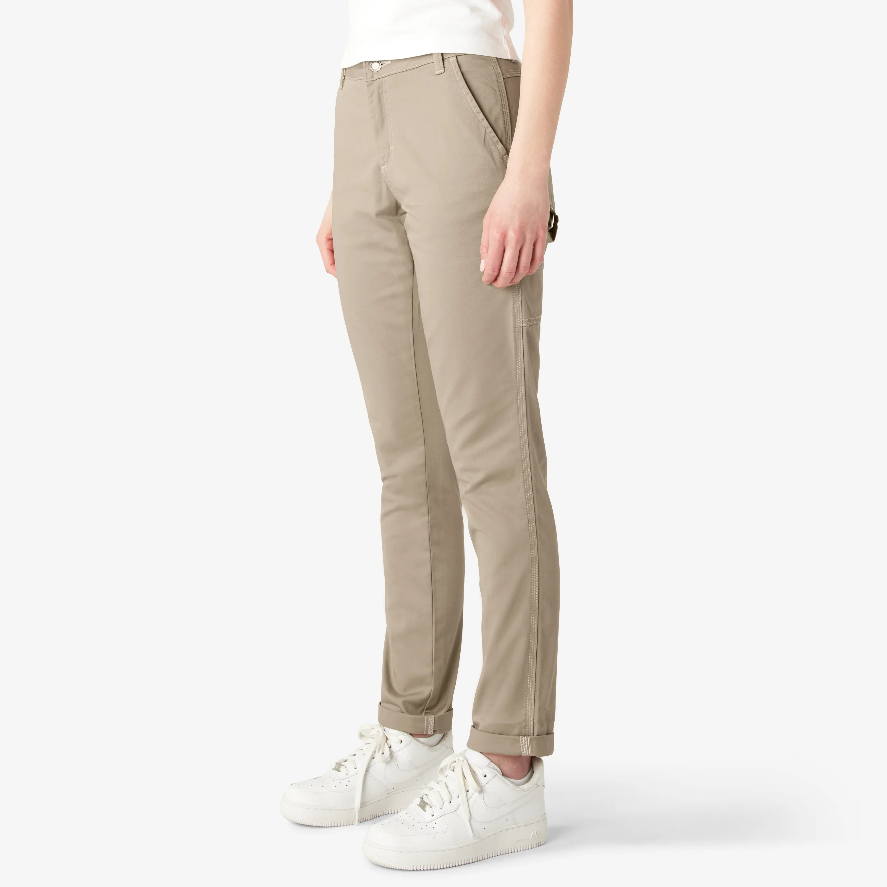 Women's Slim Straight Fit Roll Hem Carpenter Pants - Image 3