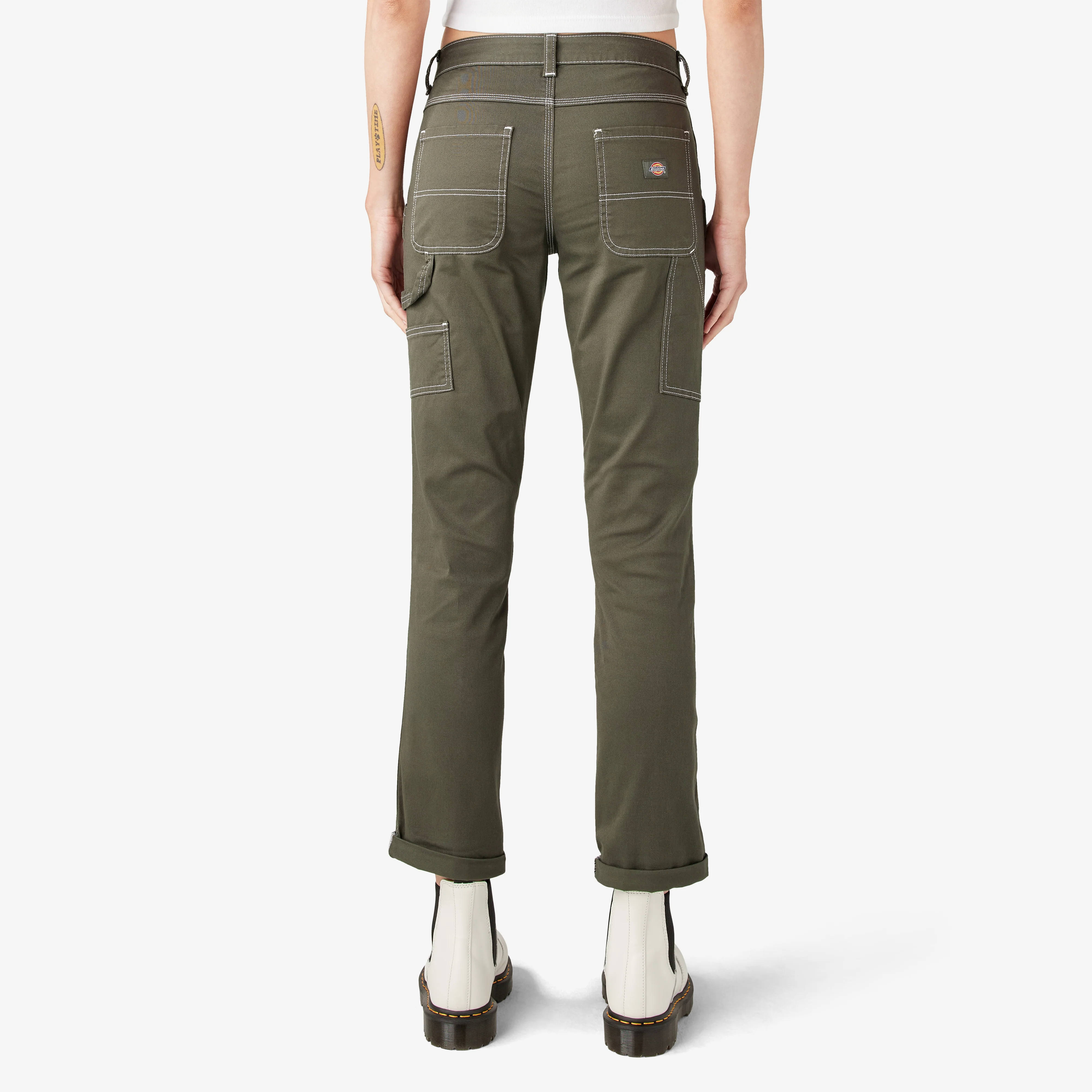 Women's Slim Straight Fit Roll Hem Carpenter Pants - Image 2