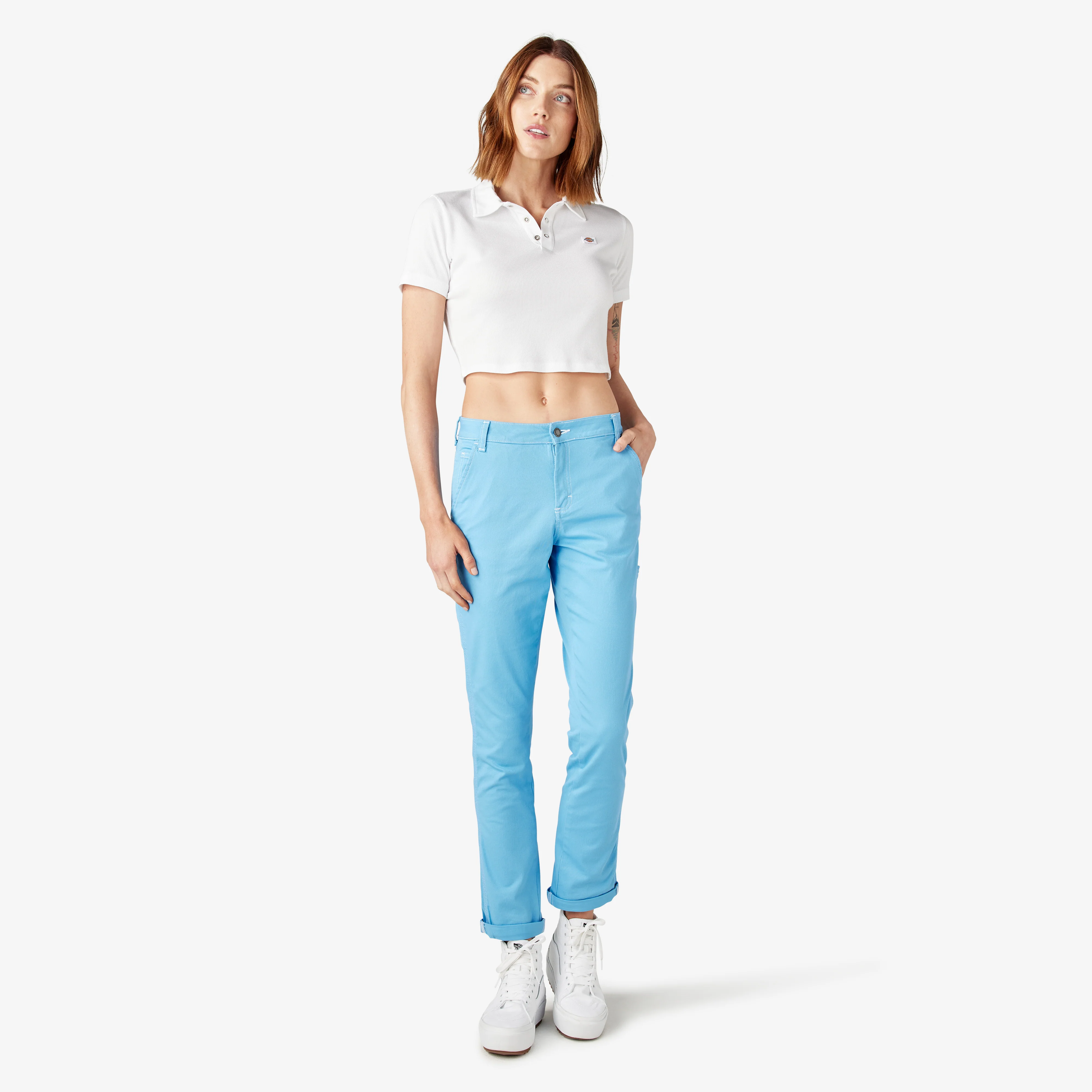 Women's Slim Straight Fit Roll Hem Carpenter Pants - Image 5