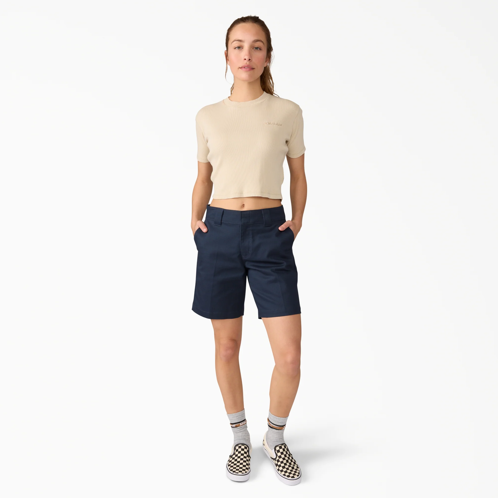 Women's Super Flex Flat Front Shorts, 9" - Image 4